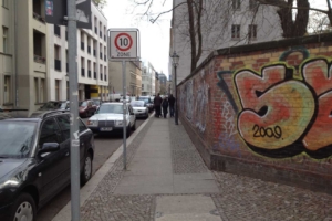 On the South-West corner of Linienstrasse and Gormannstrasse, looking south.